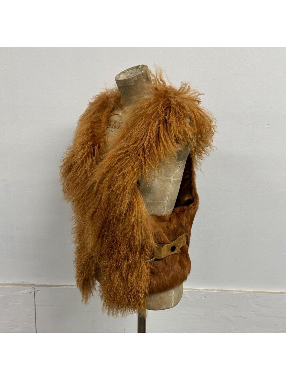Vintage Deadstock Tan Brown Y2K Mongolian Lamb & Rabbit Fur Vest - Picture 2 of 8